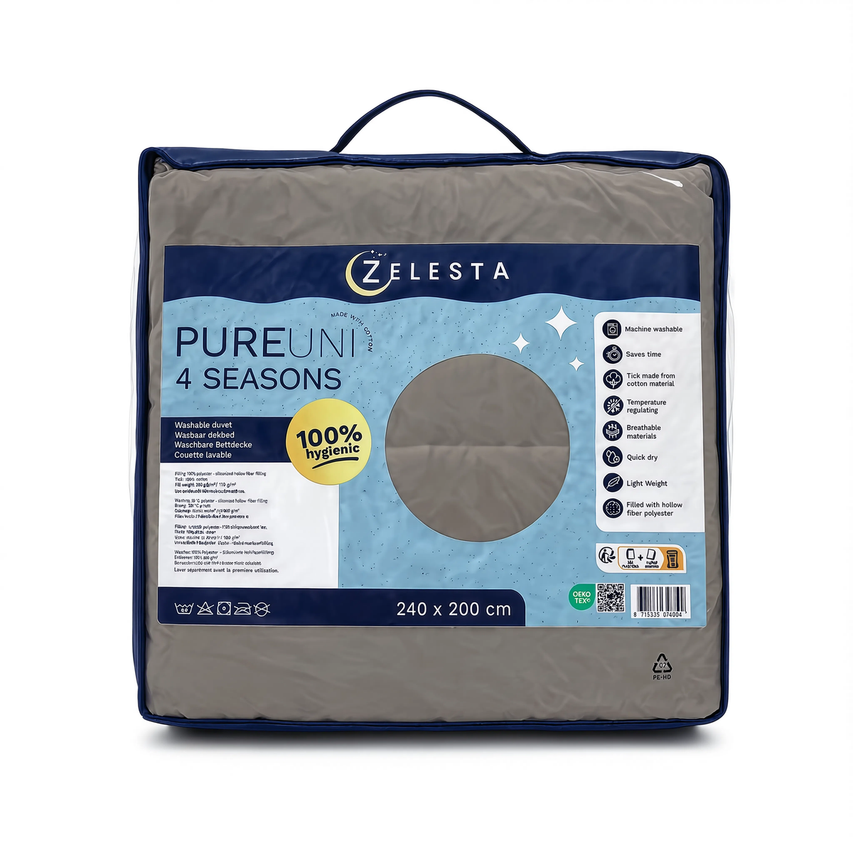 Couette Zelesta Pure Uni 4 Saisons Sans Coutures en Coton – Anthracite