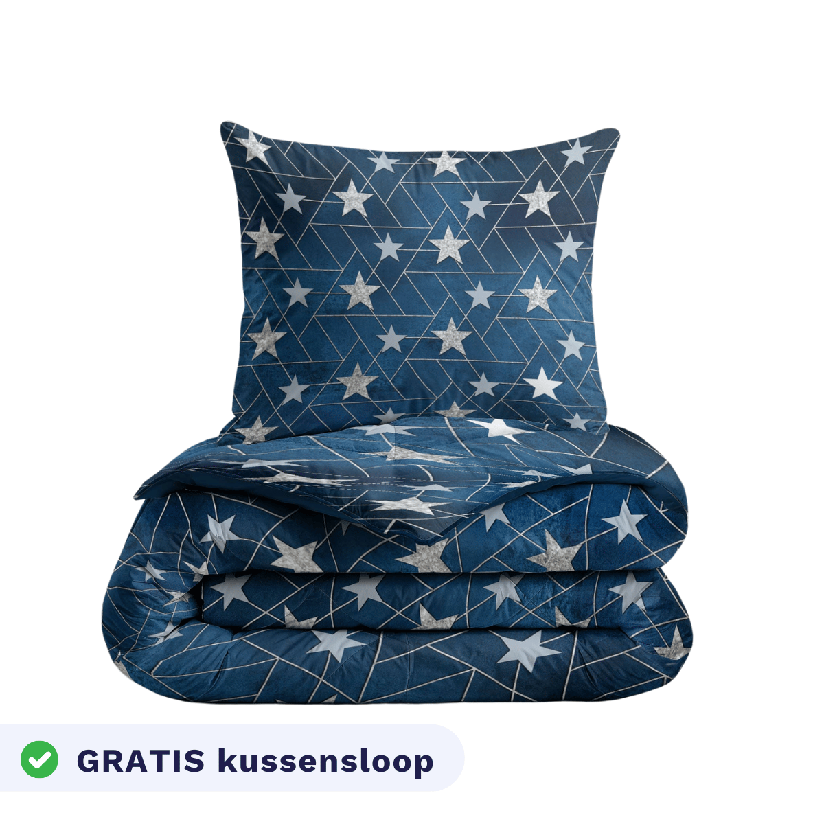 Zelesta Comfort Kids Duvet - Silver Stars, neatly folded product shot showing the silver star print on a dark background