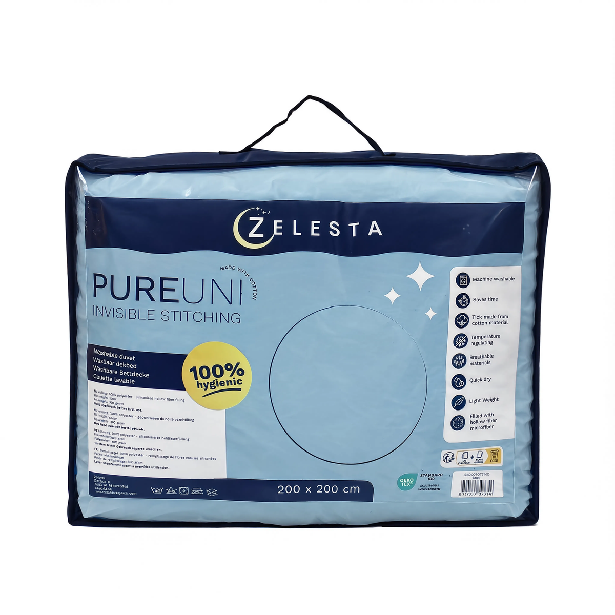 Zelesta Pure Uni Naadloos Katoenen Dekbed - Soft Chambray Blauw