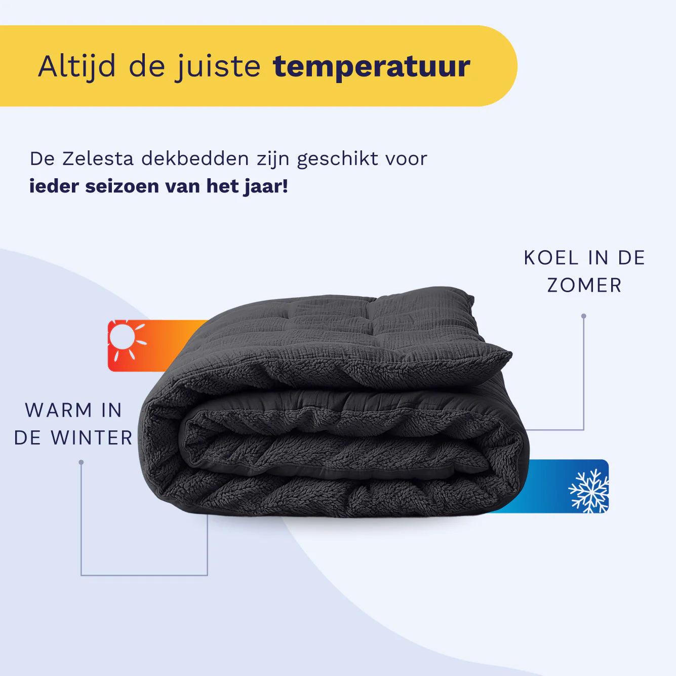 Dutch product infographic for the Zelesta Special Teddy Cotton Muslin Duvet