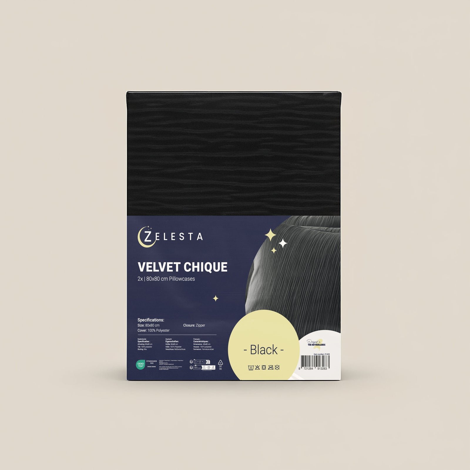 Zelesta Special Velvet Chic Pillowcase Set Of 2 - Black in its Zelesta retail packaging bag