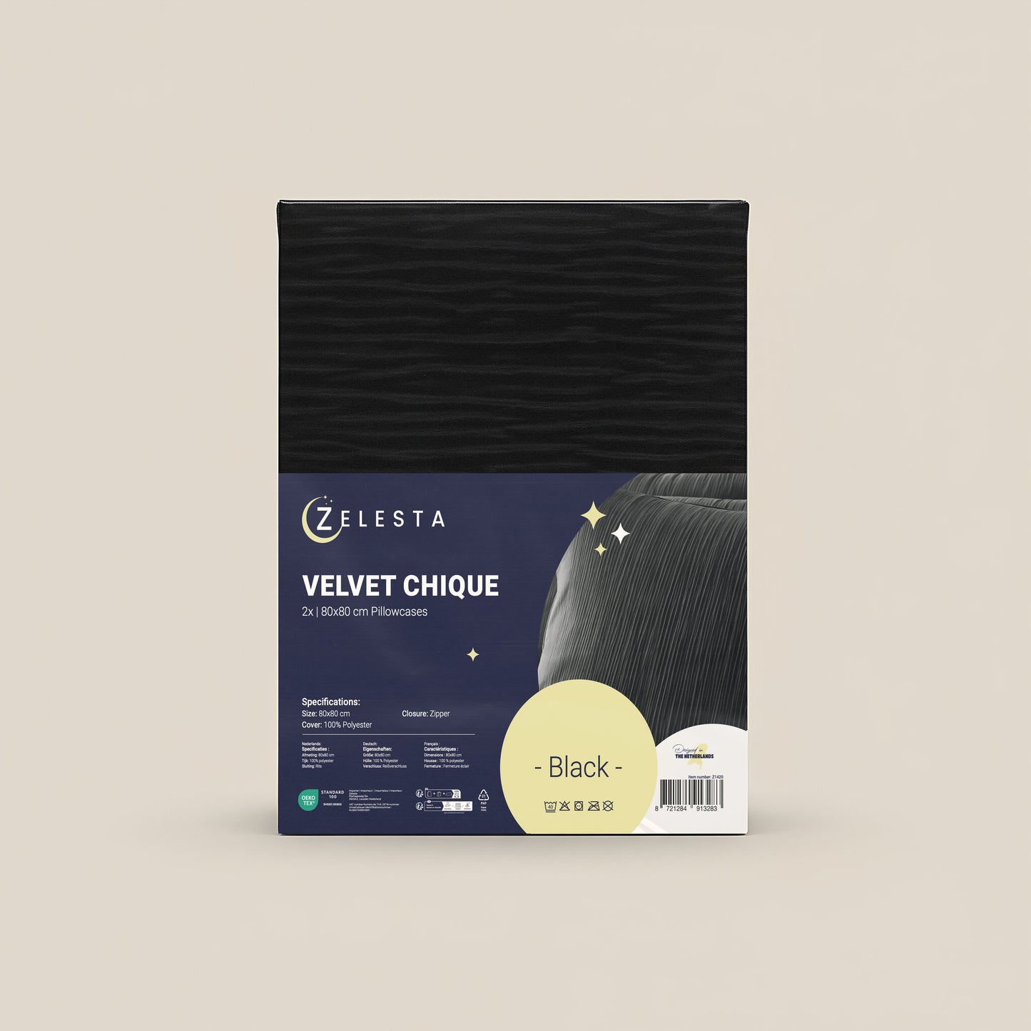 Zelesta Special Velvet Chic Taies d'oreiller Lot de 2 - Noir