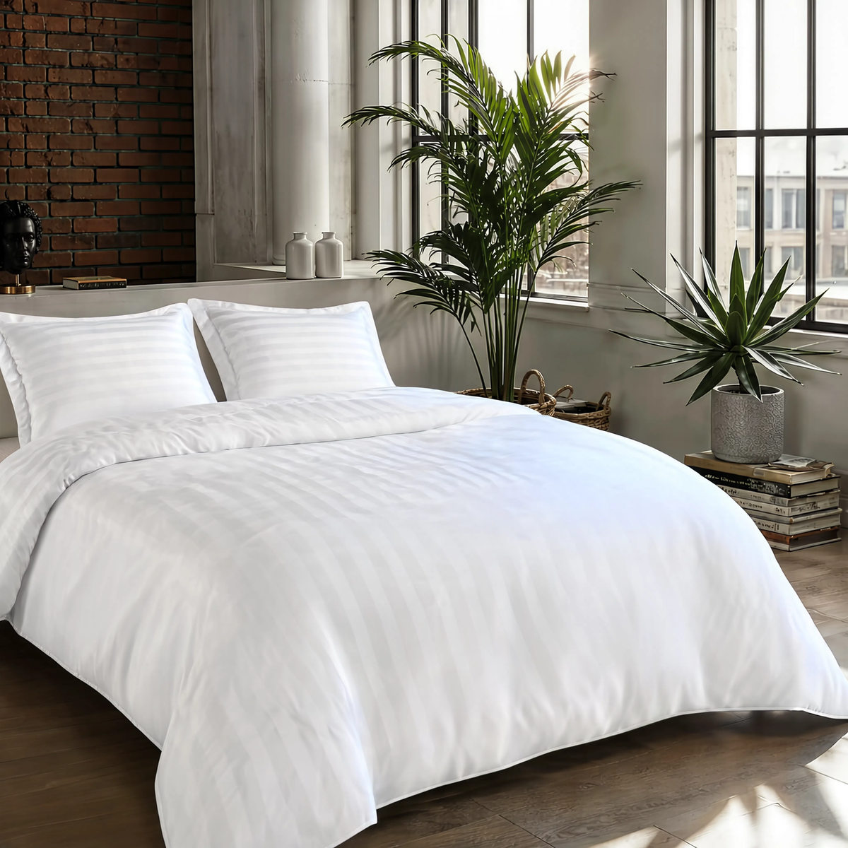 Zelesta Deluxe Hotel Stripe Satijn Katoen Dekbed - Wit