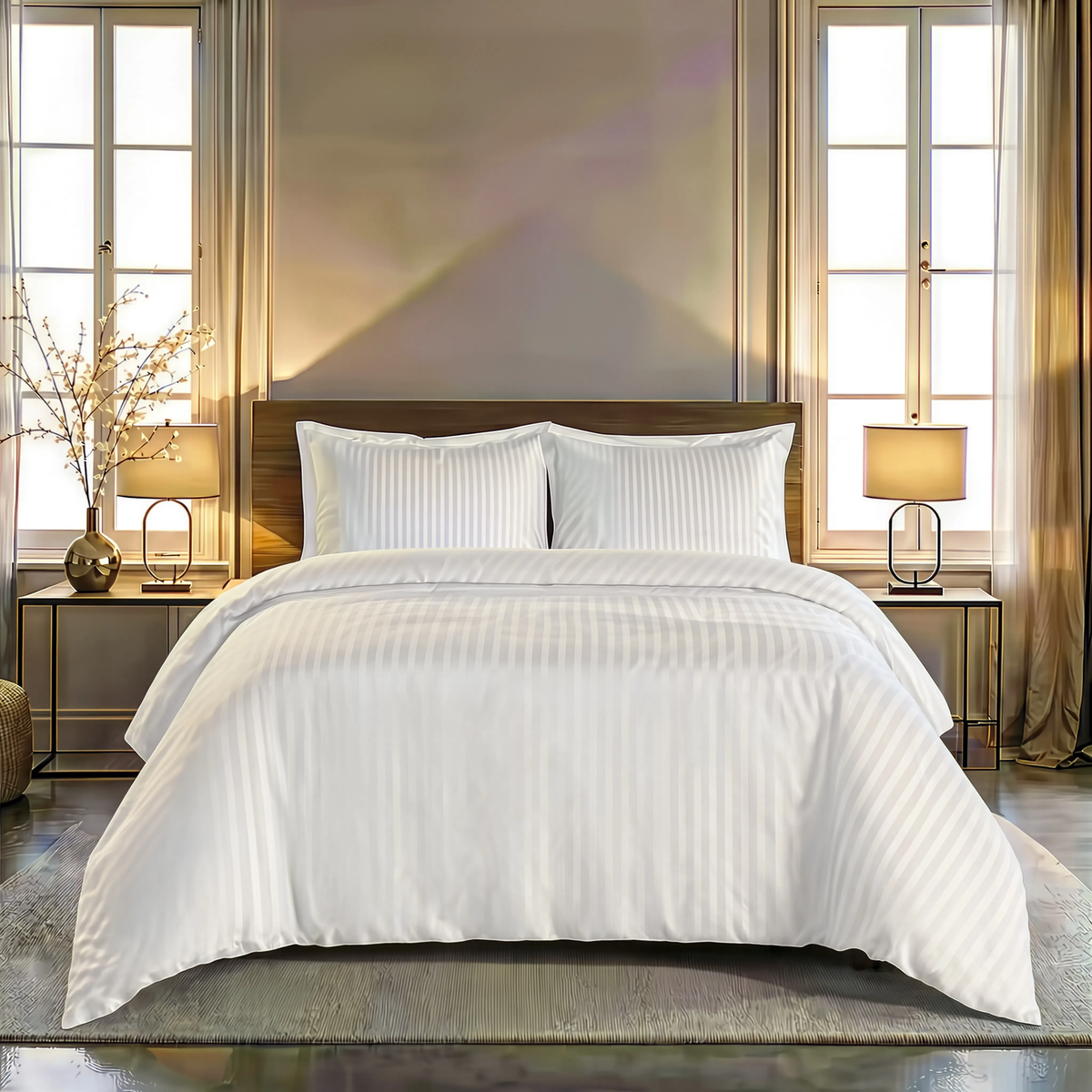 Zelesta Deluxe Hotel Stripe Satijn Katoen Dekbed - Wit