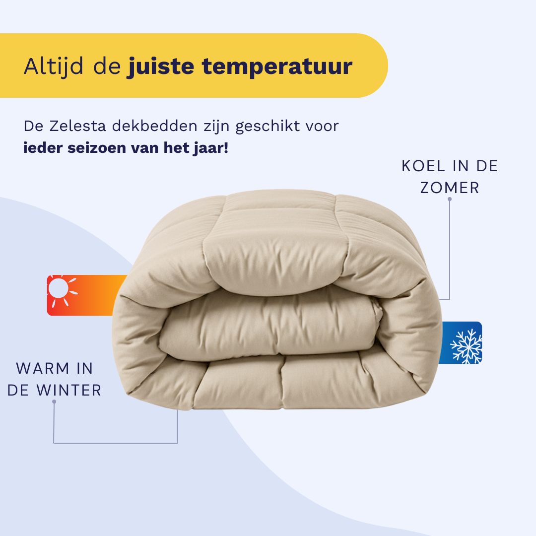 Zelesta Pure Uni Cotton Duvet in Desert Sand folded on a white background, overhead view