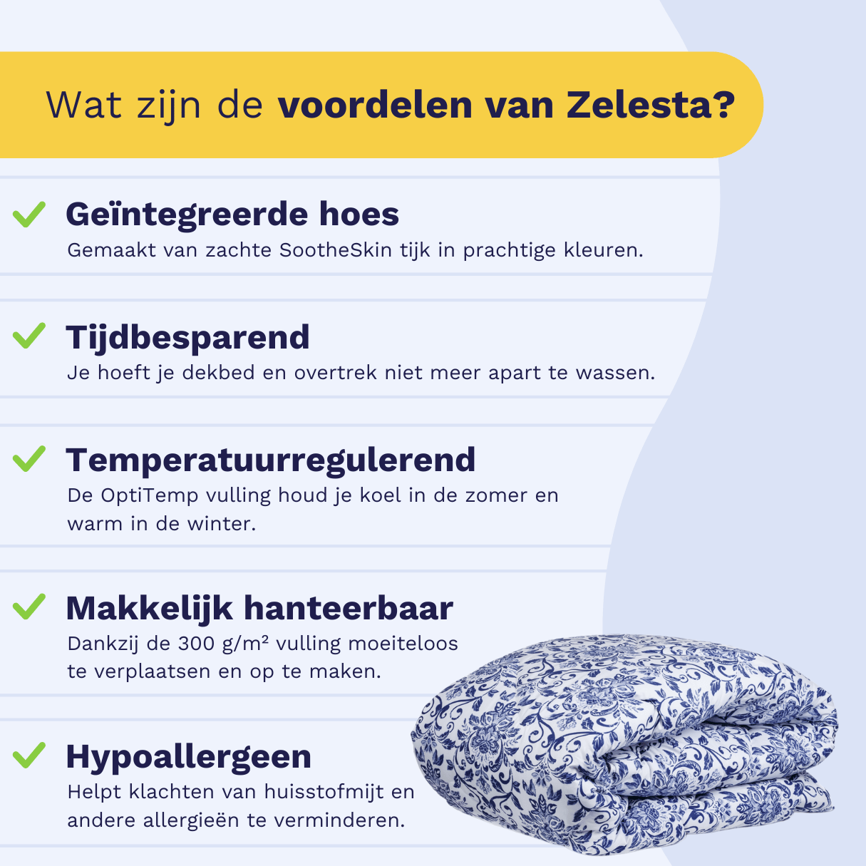 Zelesta Comfort Design Duvet - Old Dutch, product shot showing the classic Dutch Delft-inspired blue and white pattern