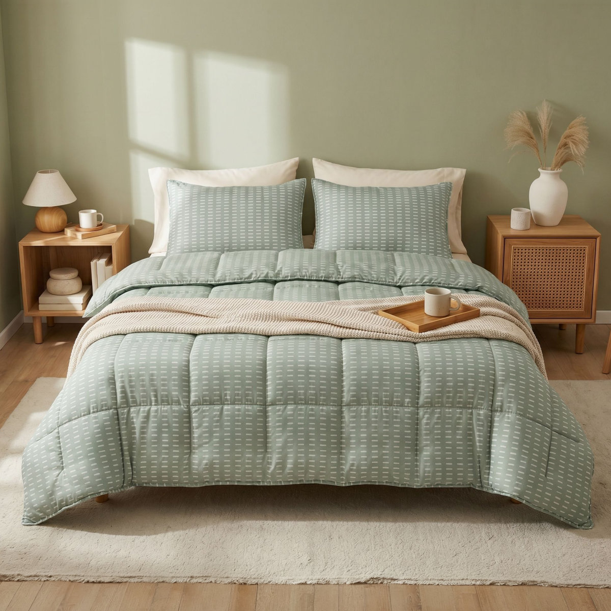 Zelesta Comfort Design Zomerdekbed - Olijfgroene Stiksels