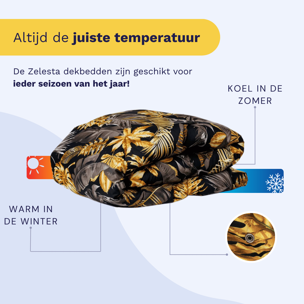 Zelesta Comfort Design Duvet - Golden Leaves, product shot showing the golden autumn leaf botanical print