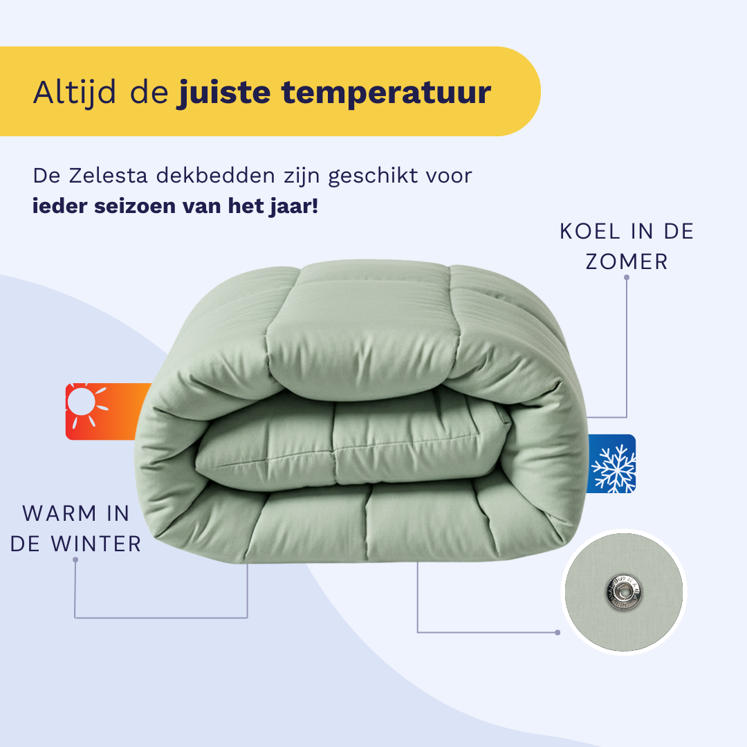 Zelesta Pure Natural Green Four-Season Cotton Duvet folded on a white background, overhead view