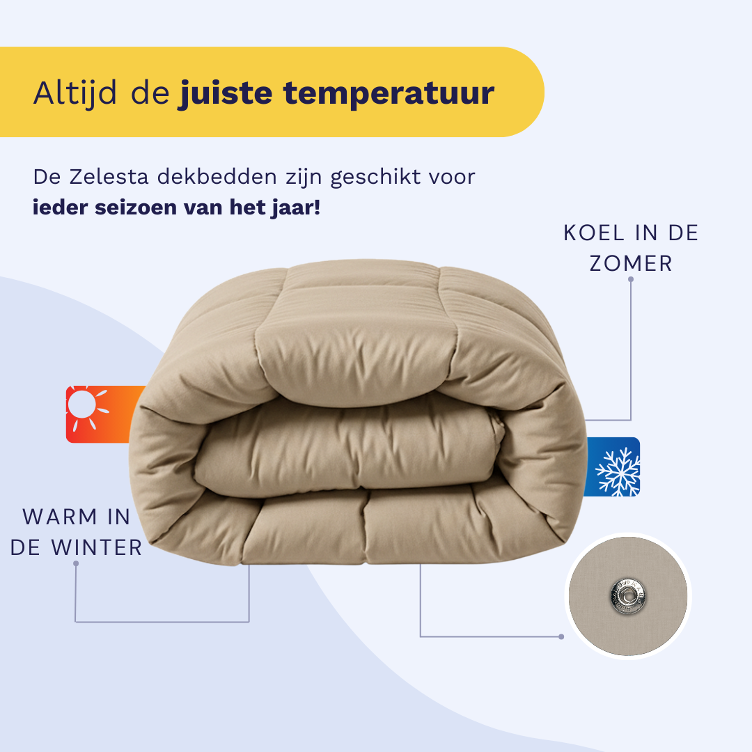 Zelesta Pure Taupe Bloss Four-Season Cotton Duvet folded on a white background, overhead view