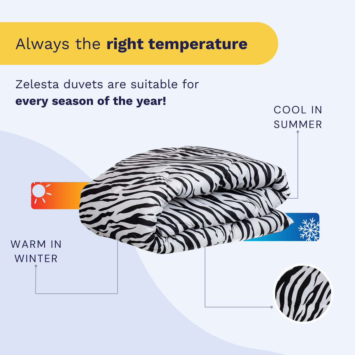 Zelesta Comfort Design Duvet - Zebra Skin, product shot showing the bold black and white zebra animal print
