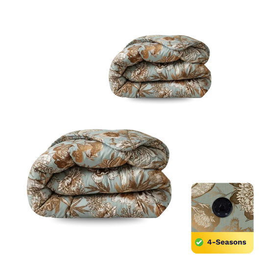 Zelesta Comfort Design Duvet - Botanic Chic, product shot showing the elegant botanical print with stylised leaves and flowers