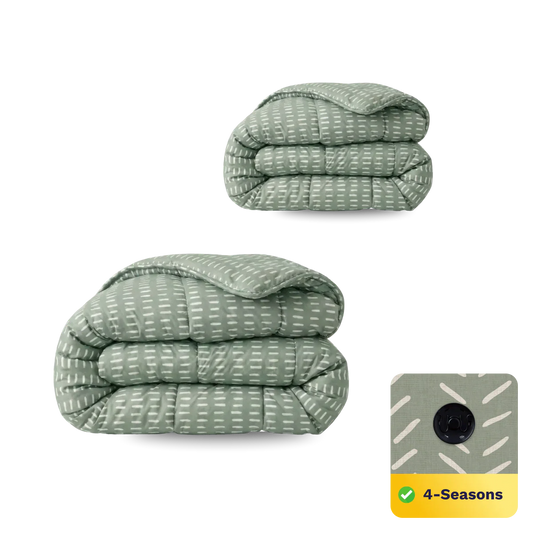 Zelesta Comfort Design Duvet - Olive Stitches, product shot showing the soft olive fabric with visible decorative stitching texture