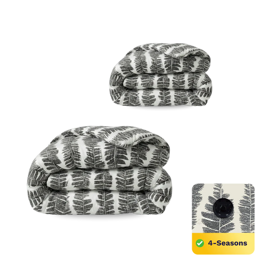 Zelesta Comfort Design Duvet - Savanna Feather, product shot showing the savanna-inspired feather print in warm earth tones