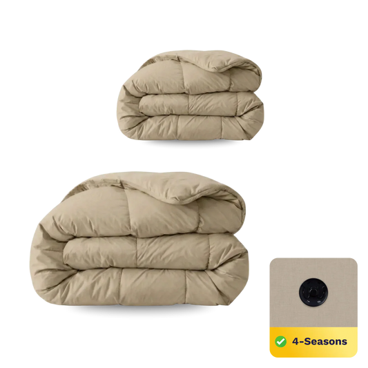 Zelesta Pure Taupe Bloss Four-Season Cotton Duvet folded on a white background