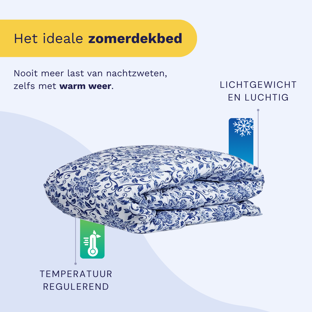 Zelesta Comfort Design Summer Duvet - Old Dutch, product shot showing the classic Dutch Delft-inspired blue and white pattern