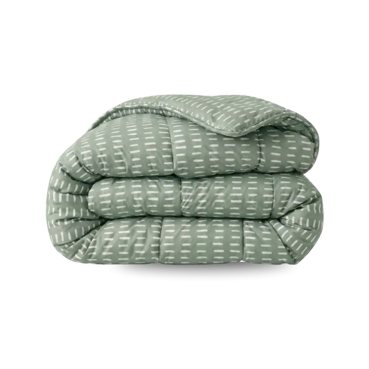 Zelesta Comfort Design Duvet - Olive Stitches, product shot showing the soft olive fabric with visible decorative stitching texture