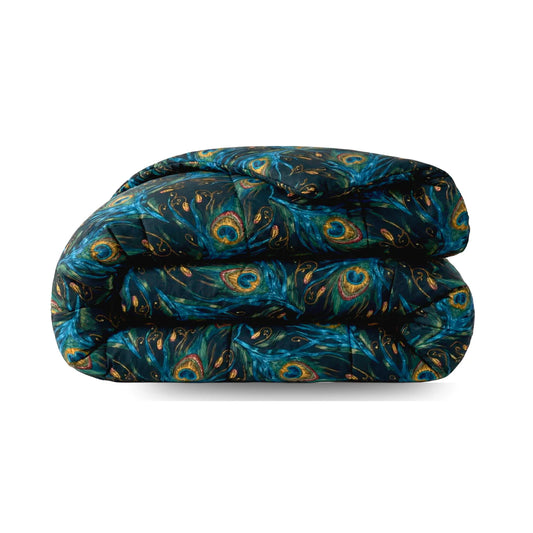 Zelesta Comfort Design Summer Duvet - Peacock Feathers, product shot showing the vibrant peacock feather print in teal and gold