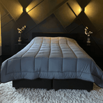 Zelesta Everyday Uni Summer Duvet in Purple & Anthracite, close-up of the folded duvet showing the smooth purple & anthracite microfiber texture