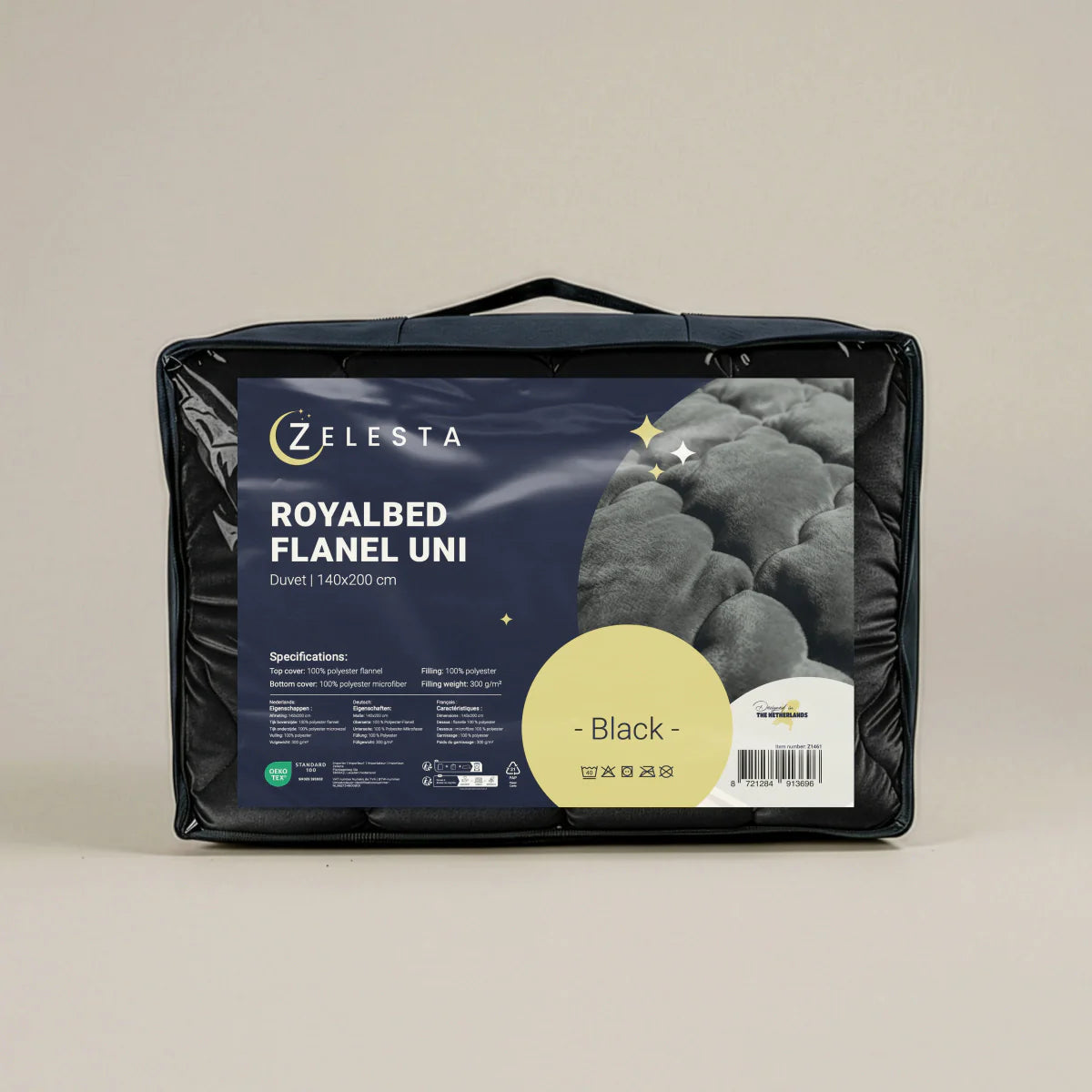 Zelesta Special Flannel Uni Duvet - Black in its Zelesta retail packaging bag