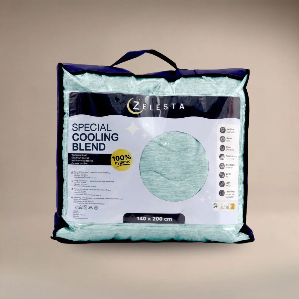 Zelesta Special Cooling Blend Summer Duvet - Fresh Mint Green in its Zelesta retail packaging bag