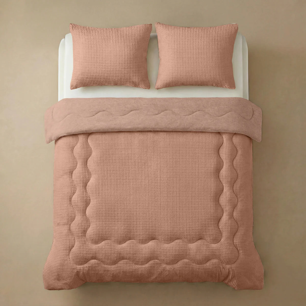 Close-up lifestyle view of the Zelesta Special Cooling Serene Summer Duvet - Terracotta Pink on a styled bed
