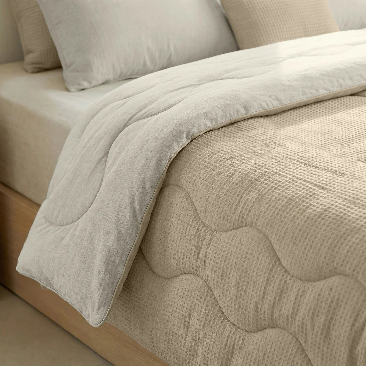 Close-up of the cooling fabric texture of the Zelesta Special Cooling Serene Summer Duvet in Sand