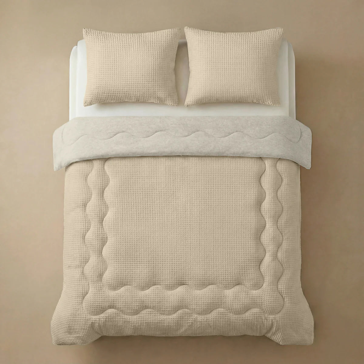 Close-up lifestyle view of the Zelesta Special Cooling Serene Summer Duvet - Sand on a styled bed
