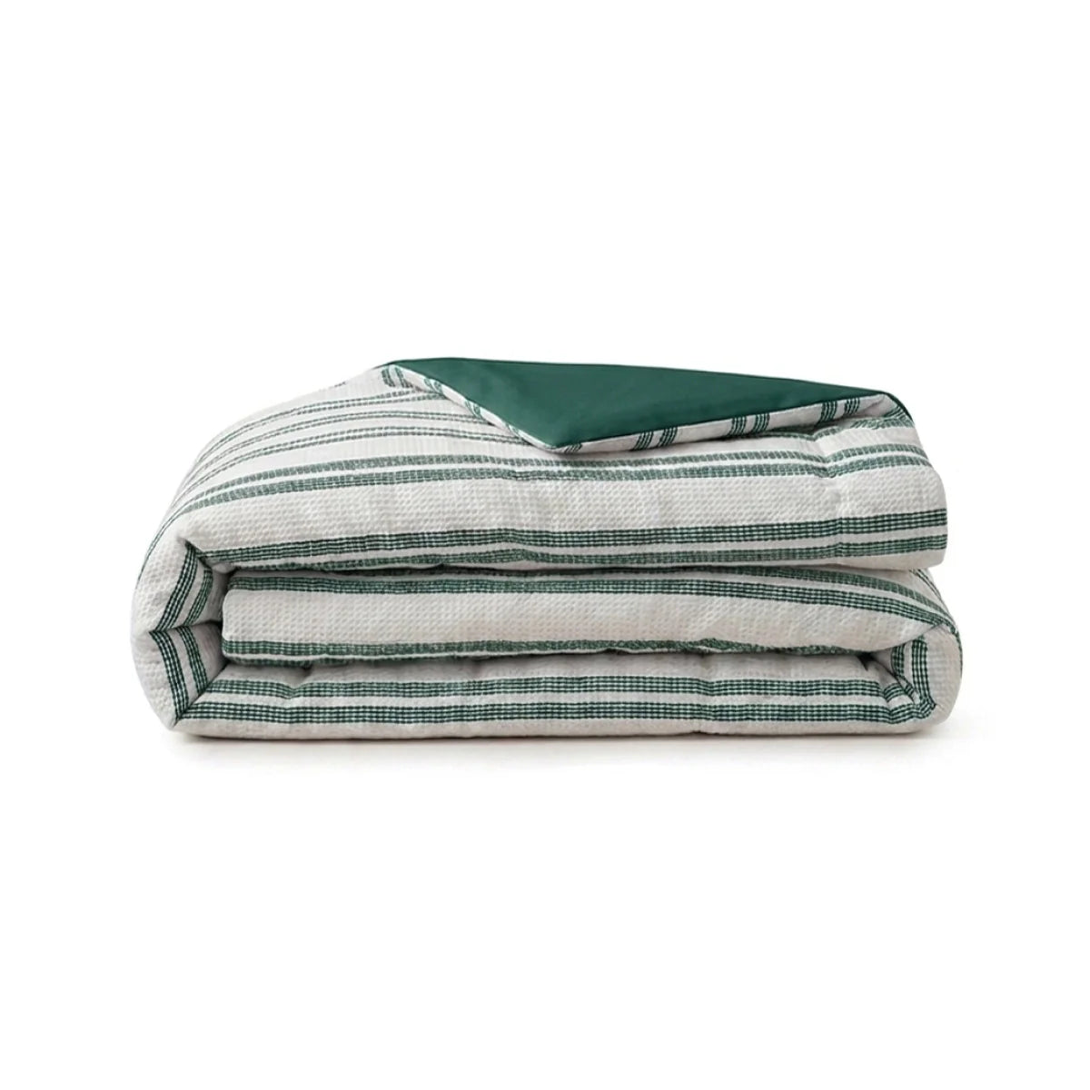 Zelesta Special Hampton Summer Duvet - Green folded on a white background, showing the classic seersucker stripe pattern