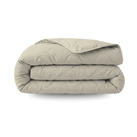 Zelesta Special Seersucker Summer Duvet - Almond Milk Beige folded on a white background