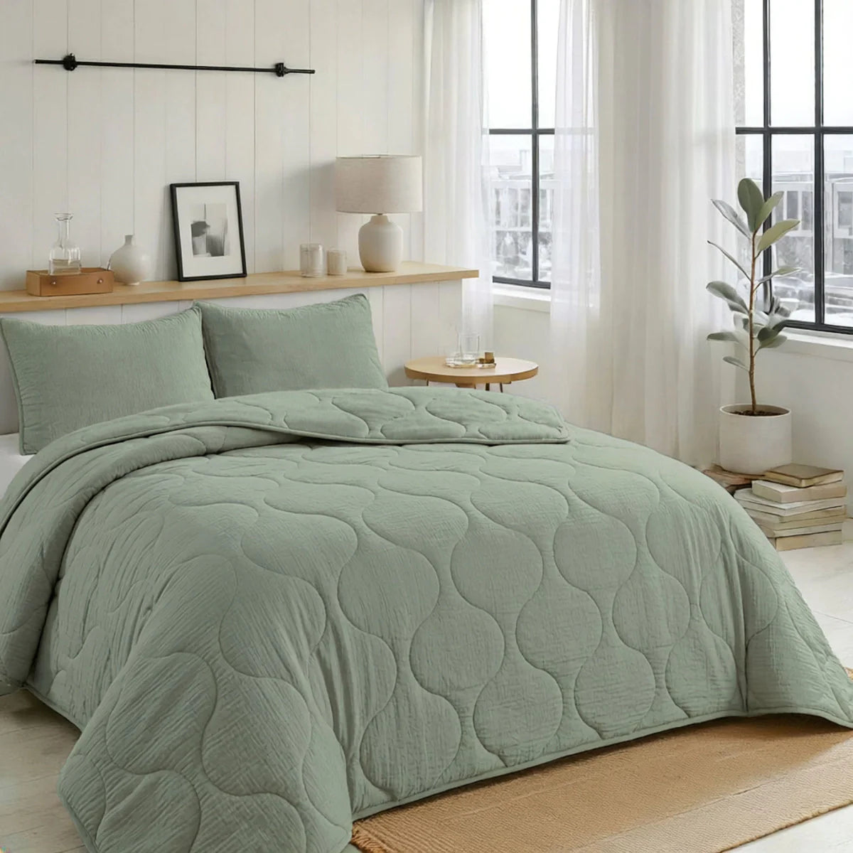 Zelesta Special Seersucker Couette Été - Vert sauge