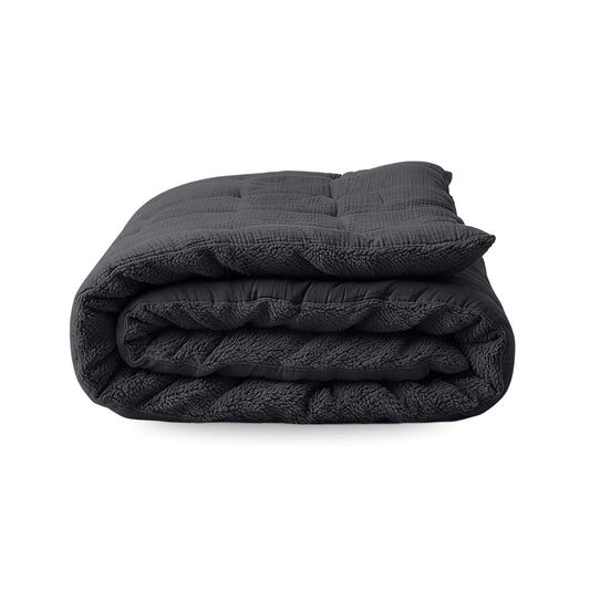 Zelesta Special Teddy Cotton Muslin Duvet - Anthracite folded on a white background, showing the two-layer teddy and muslin fabric