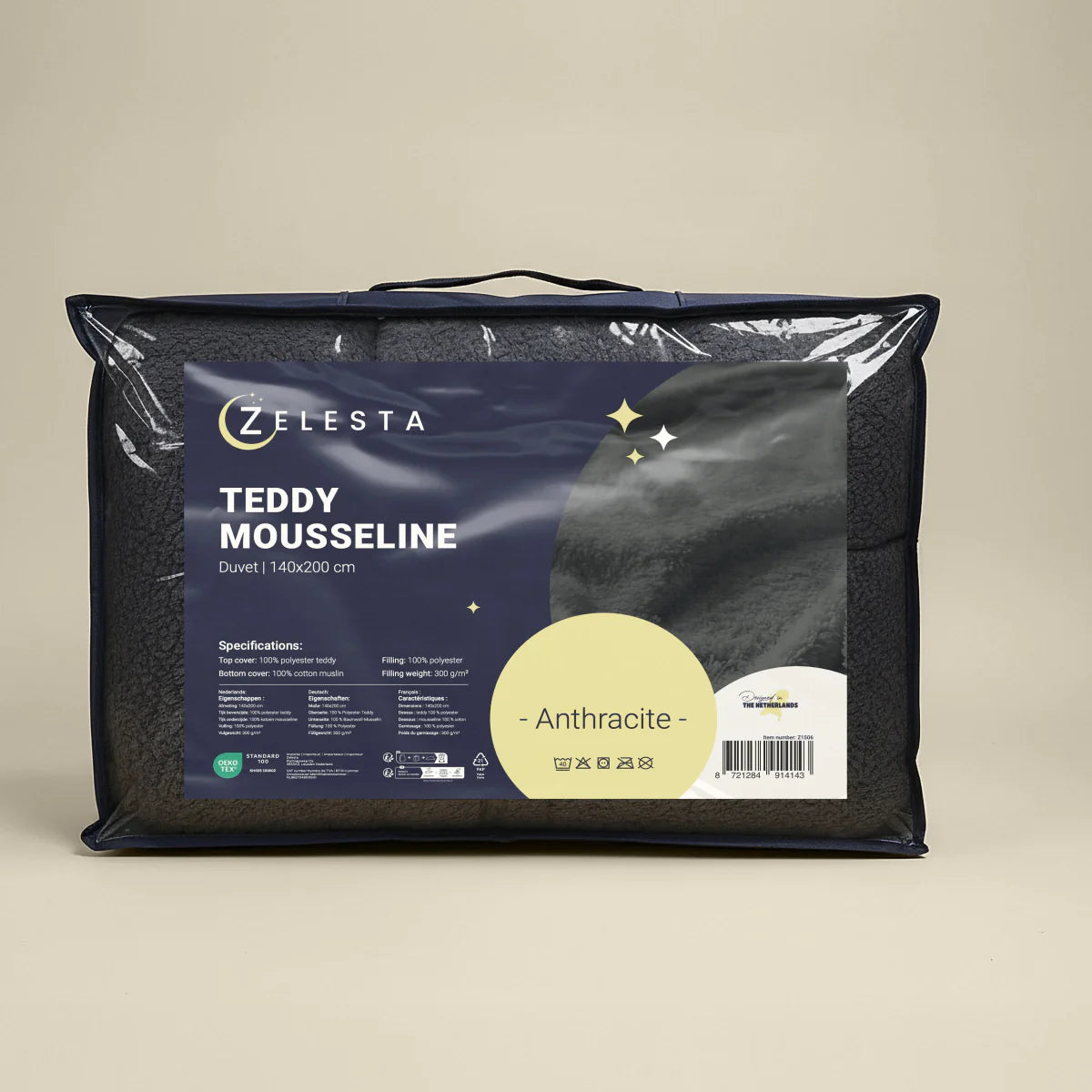 Zelesta Special Teddy Cotton Muslin Duvet - Anthracite in its Zelesta retail packaging bag