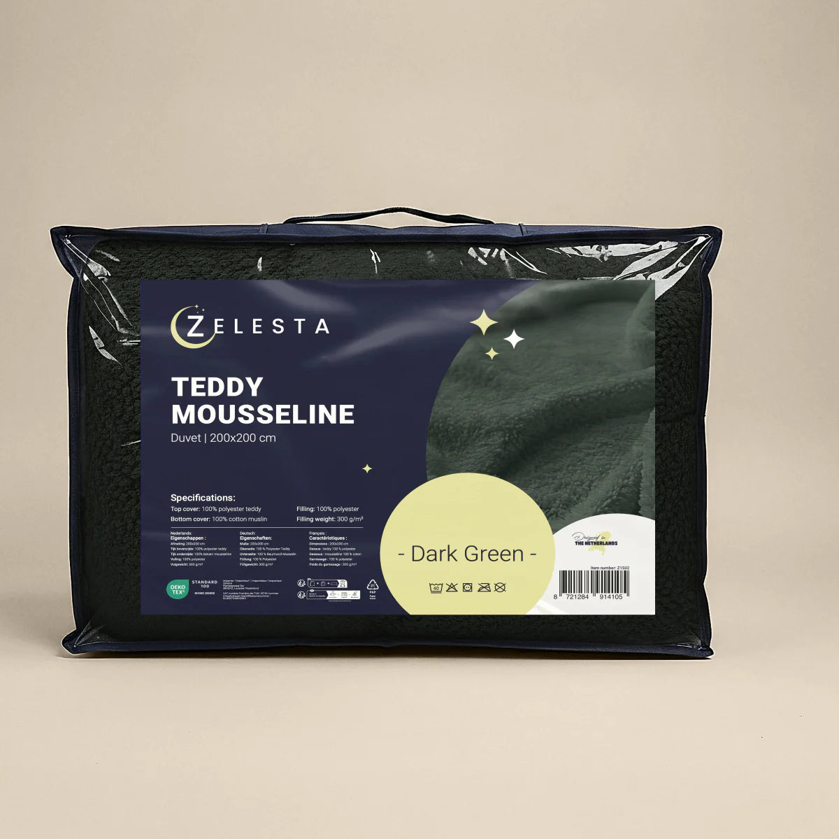 Zelesta Special Teddy Cotton Muslin Duvet - Green in its Zelesta retail packaging bag