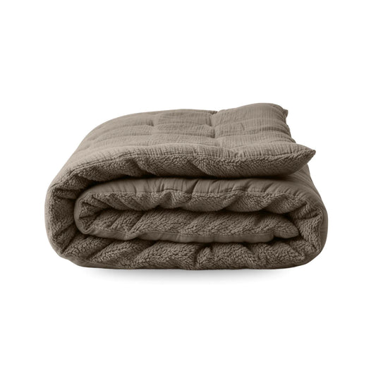 Zelesta Special Teddy Cotton Muslin Duvet - Taupe folded on a white background, showing the two-layer teddy and muslin fabric