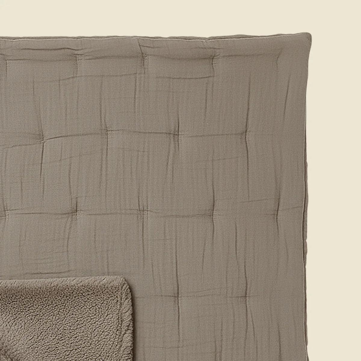 Zelesta Special Teddy Cotton Muslin Duvet - Taupe folded on a white background, alternate view