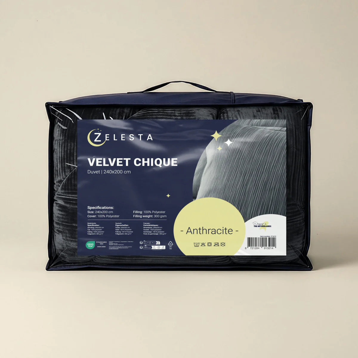 Zelesta Special Velvet Chic Duvet - Anthracite in its Zelesta retail packaging bag