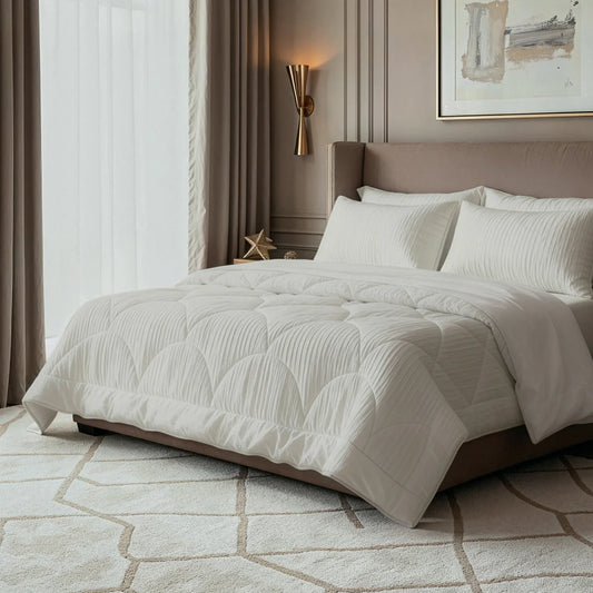 Lifestyle bedroom with the Zelesta Special Velvet Chic Duvet - Beige on a styled bed