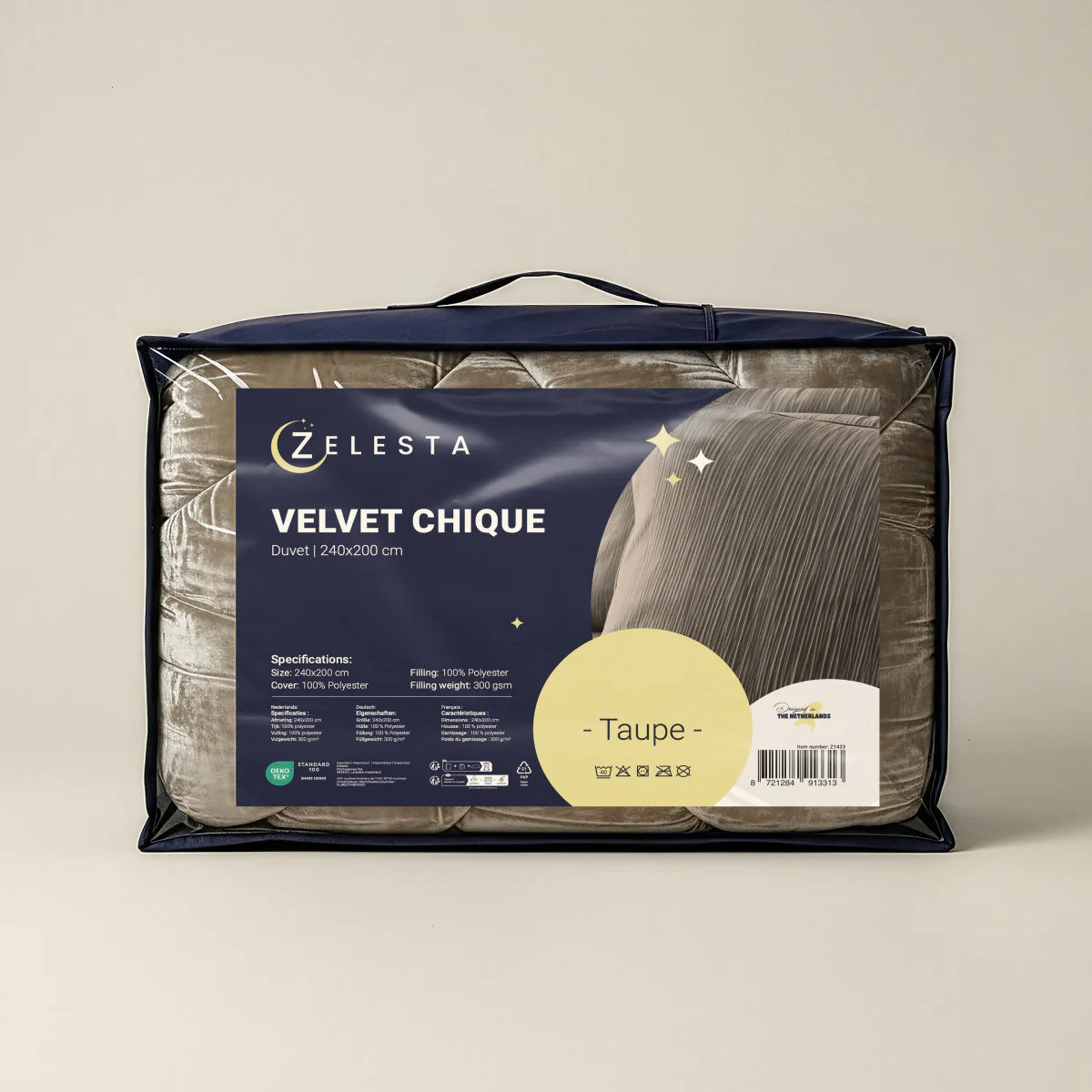 Zelesta Special Velvet Chic Duvet - Taupe in its Zelesta retail packaging bag
