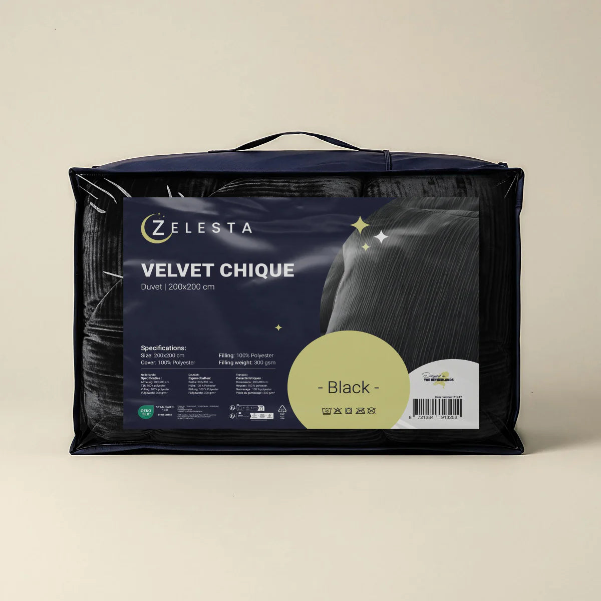 Zelesta Special Velvet Chic Duvet - Black in its Zelesta retail packaging bag