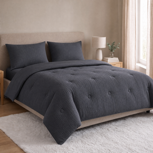 Zelesta Deluxe Taies d'Oreiller Mousseline de Coton - Set de 2 - Anthracite
