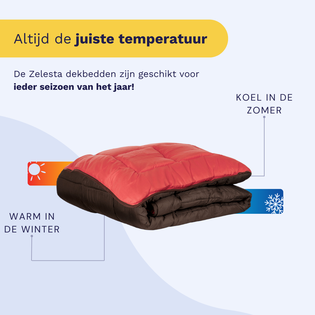 Zelesta Everyday Uni Duvet in Chocolate & Coral, close-up of the folded duvet showing the smooth chocolate & coral microfiber texture
