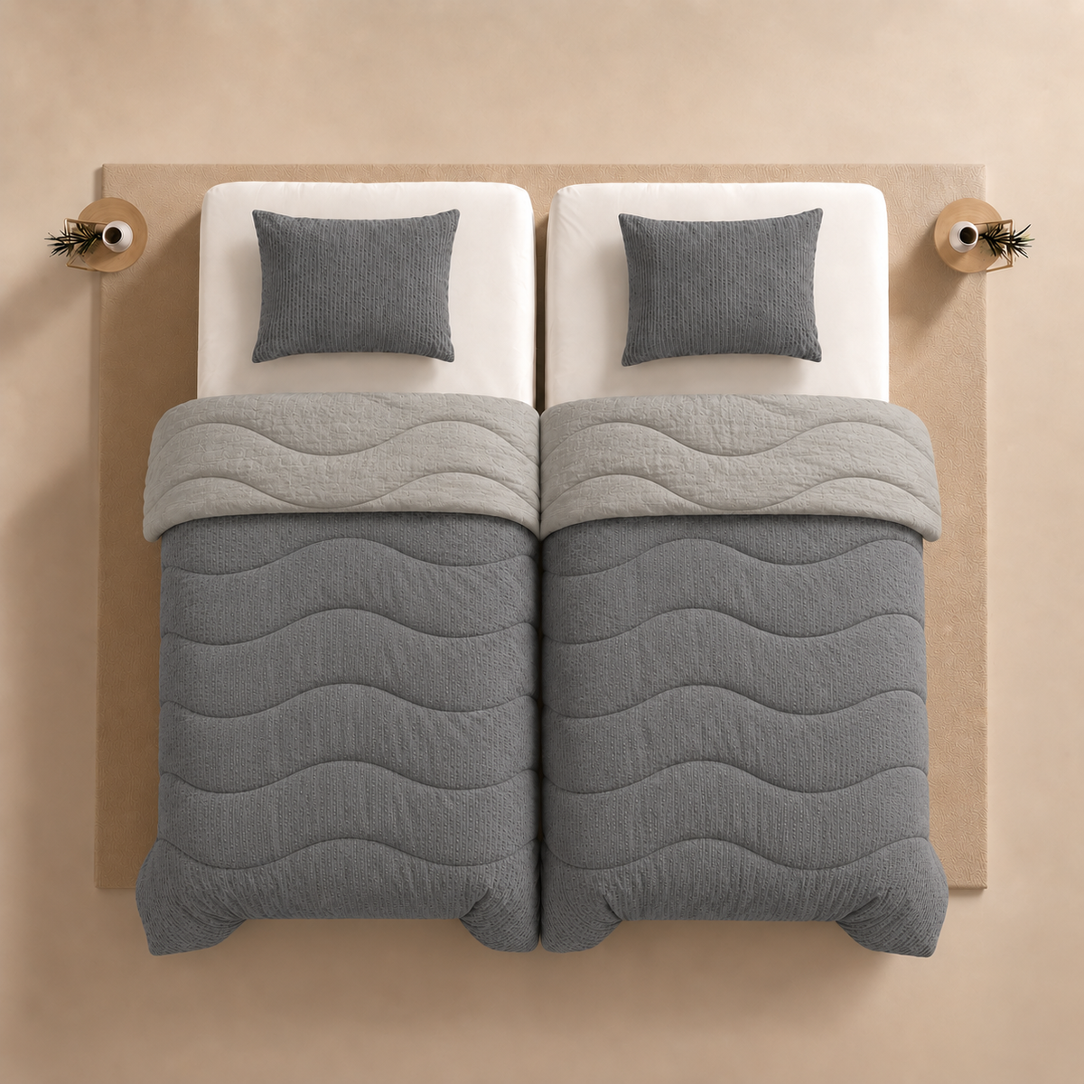 Zelesta Comfort Structure Seersucker Couette - Gris & Gris Clair