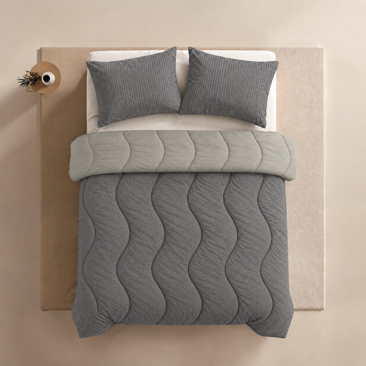 Zelesta Comfort Structure Seersucker Couette - Gris & Gris Clair